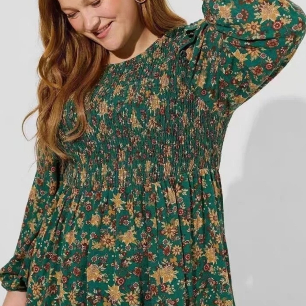 TORRID Peplum Crinkle Gauze Smocked Long Sleeve Top Size 3